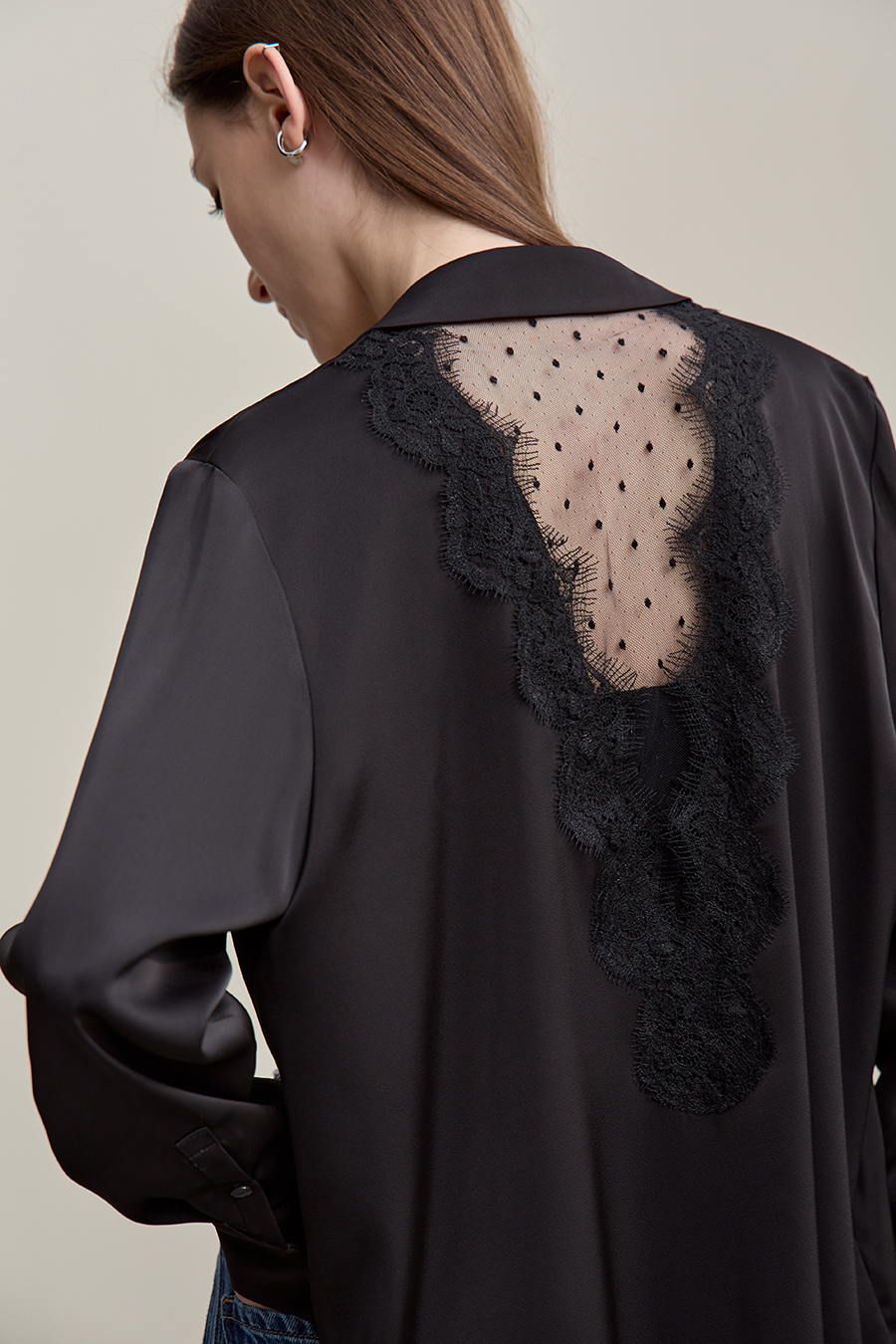 Sheer Mesh Lace Chiffon Blouse