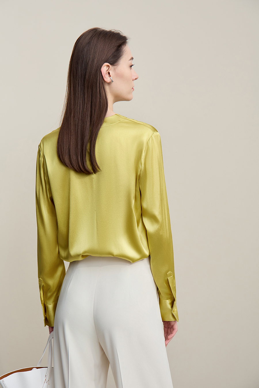 V-Neck Asymmetrical Placket Silk Top