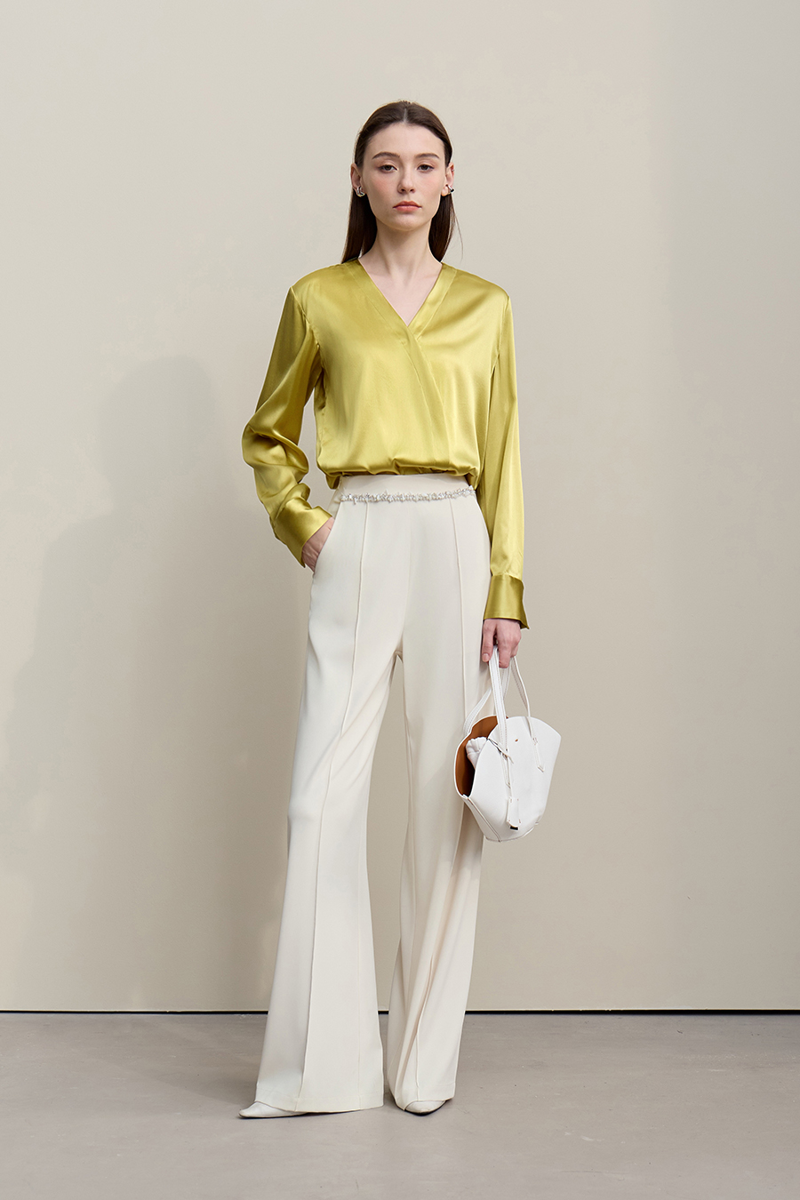 V-Neck Asymmetrical Placket Silk Top