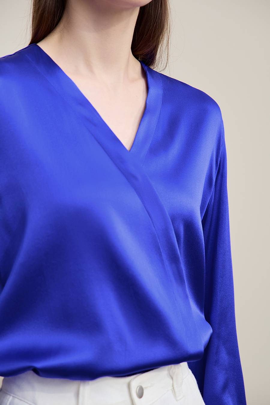 V-Neck Asymmetrical Placket Silk Top