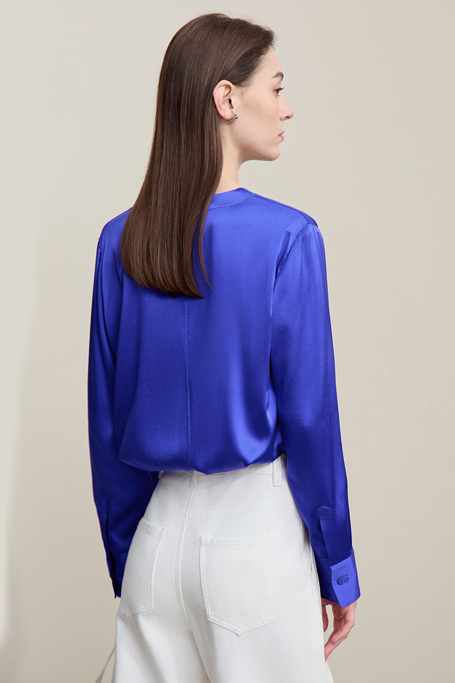 V-Neck Asymmetrical Placket Silk Top