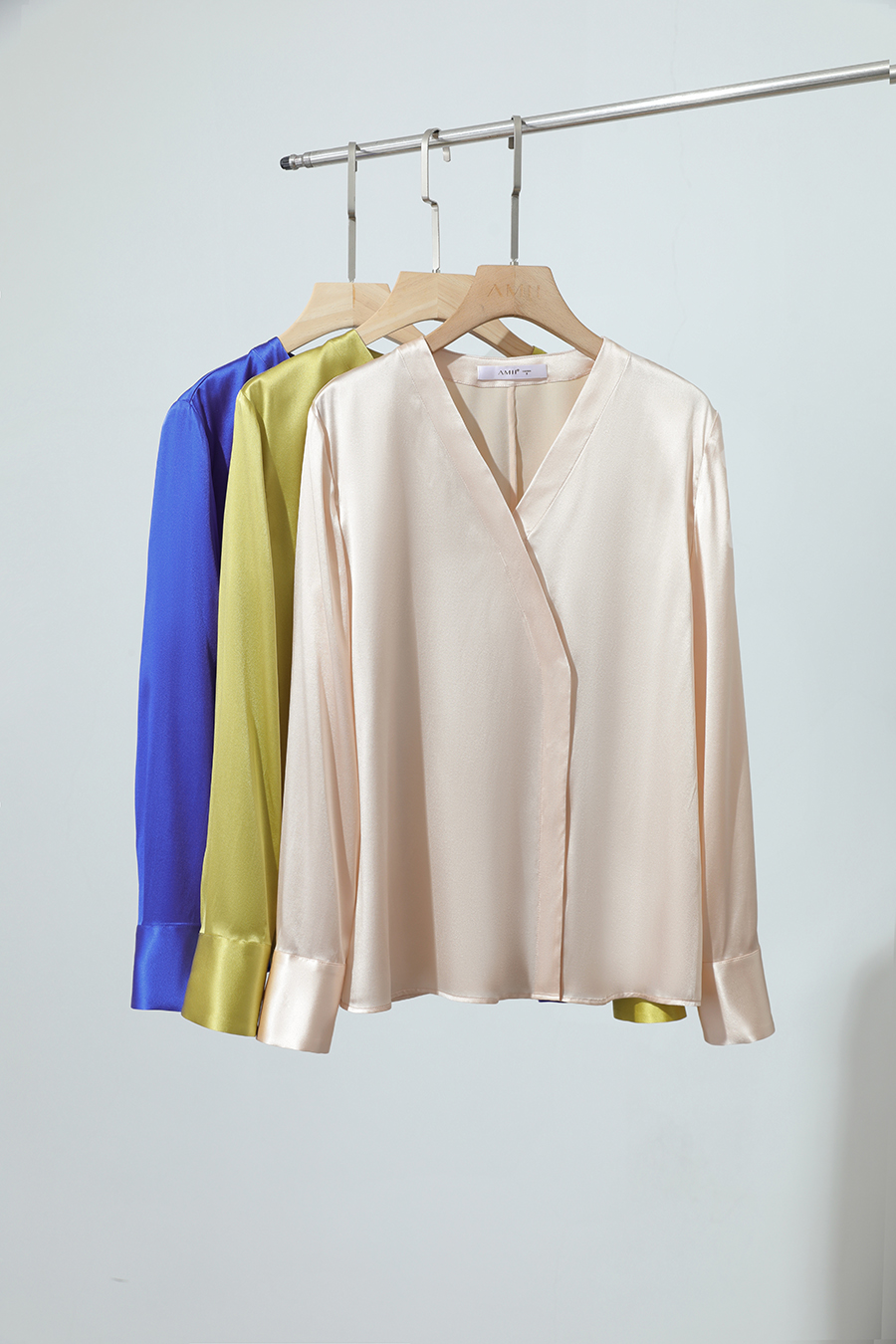 V-Neck Asymmetrical Placket Silk Top