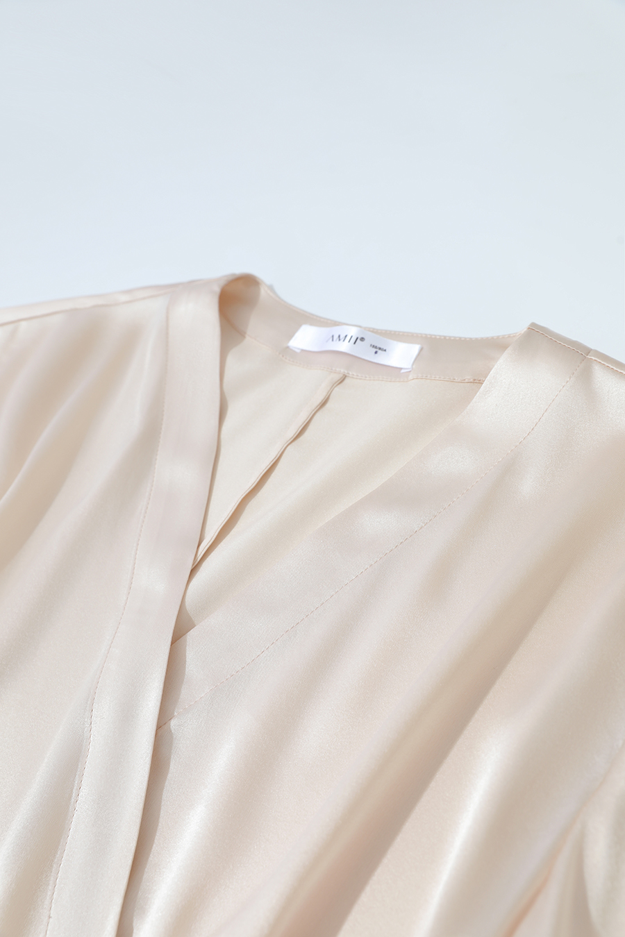 V-Neck Asymmetrical Placket Silk Top