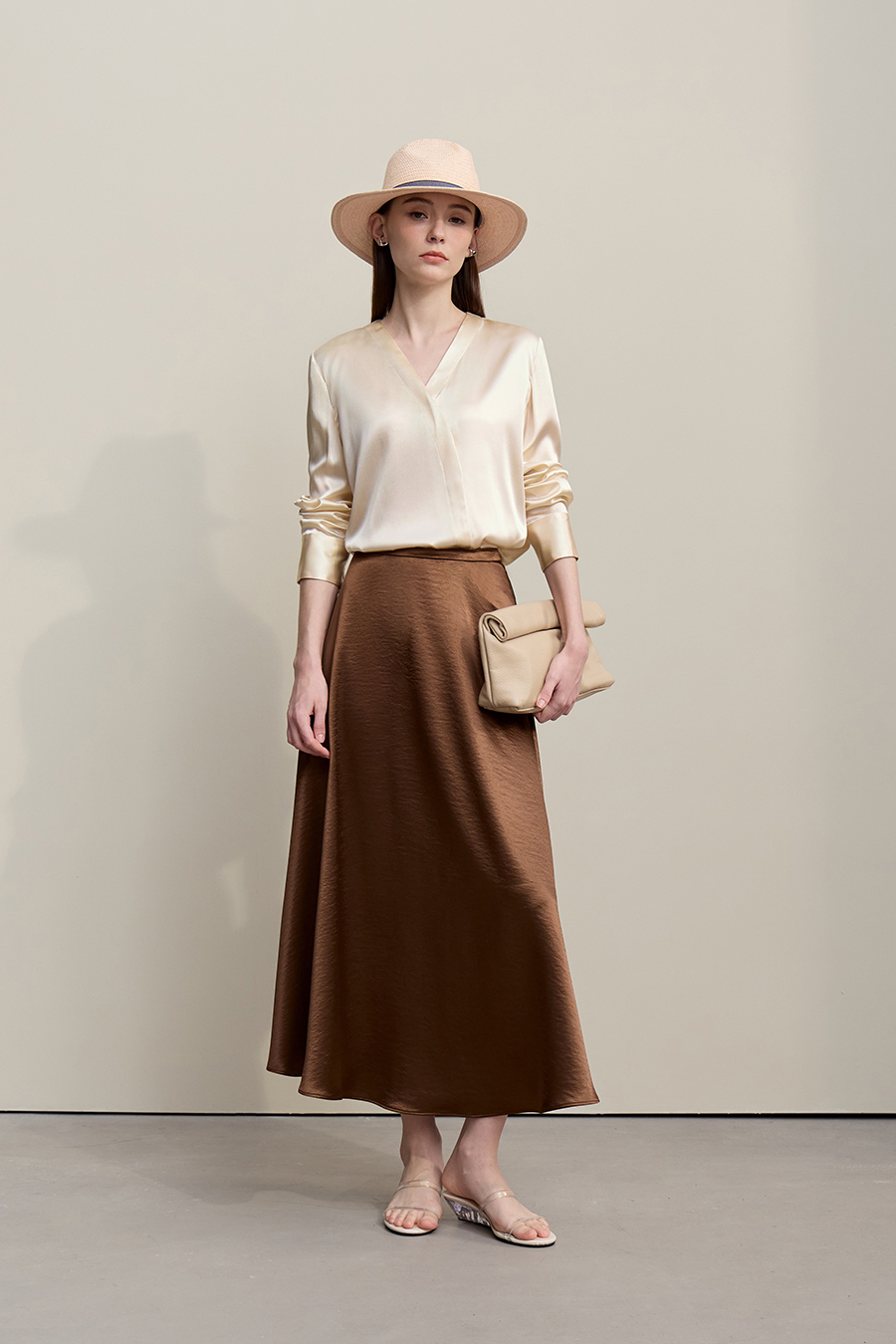 V-Neck Asymmetrical Placket Silk Top