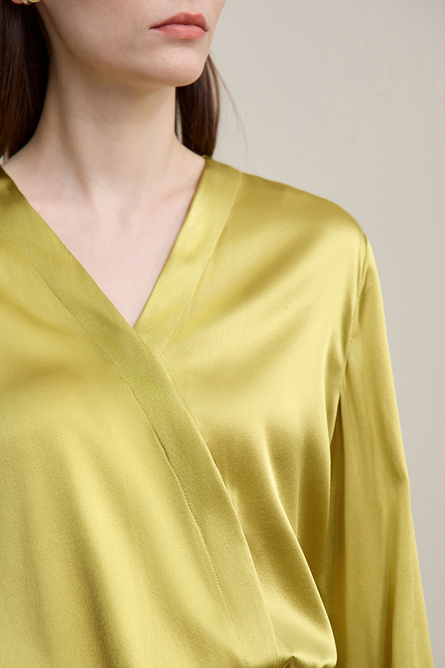 V-Neck Asymmetrical Placket Silk Top