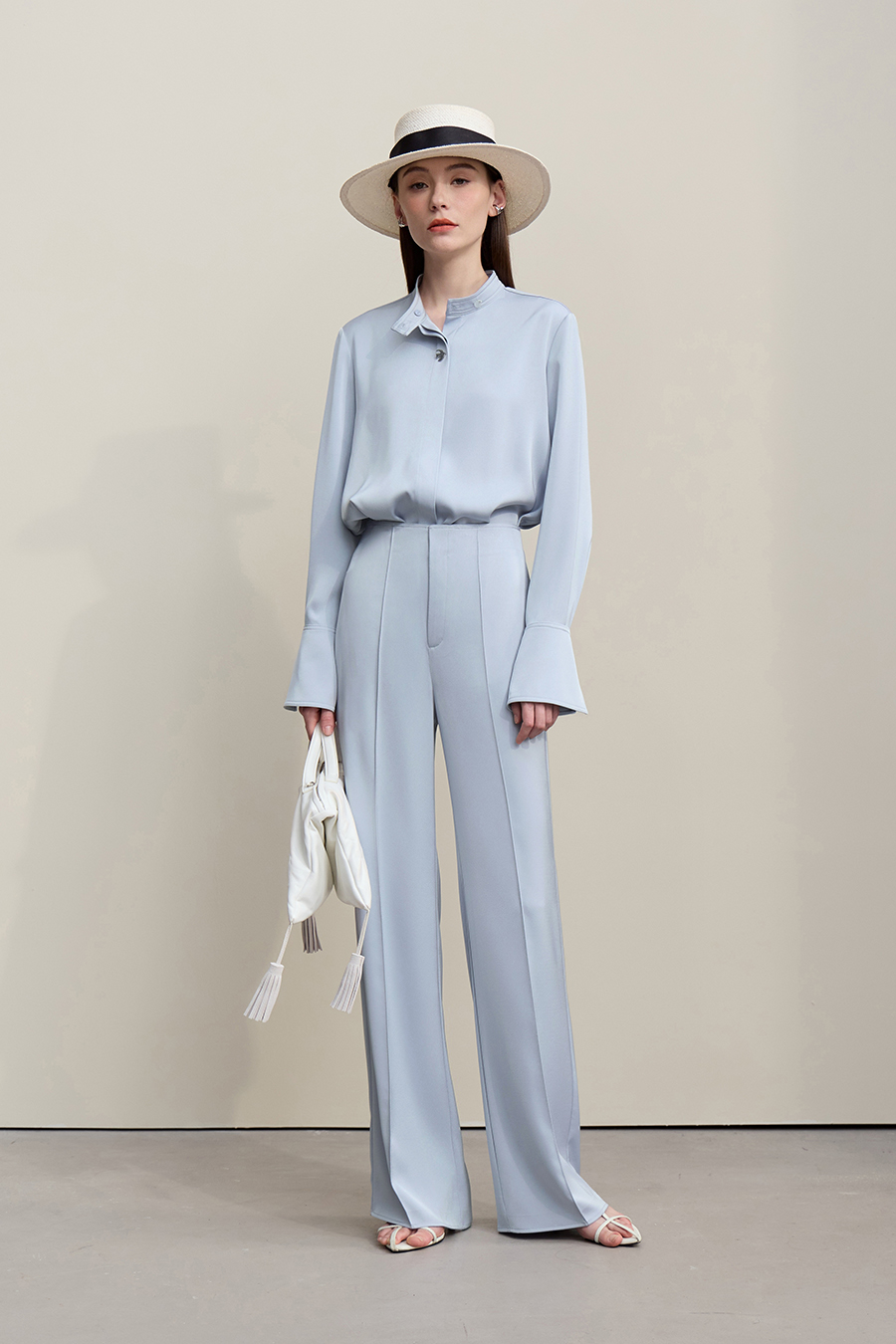 Satin Straight-Leg Casual Pants