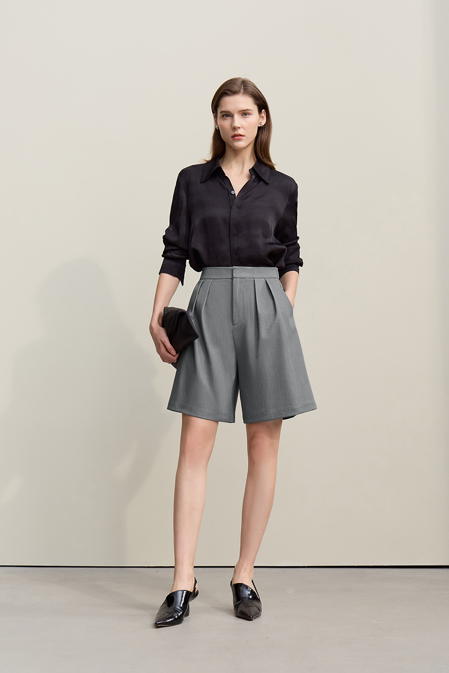 Gathered wide-leg casual shorts|AMII