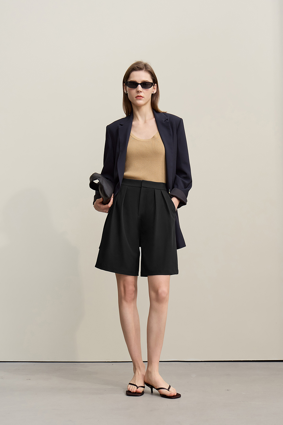 Gathered wide-leg casual shorts|AMII