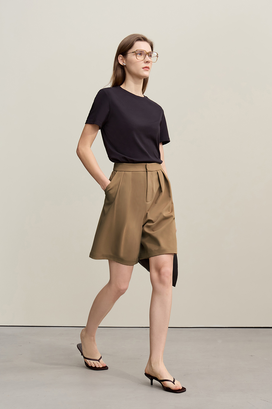 Gathered wide-leg casual shorts|AMII