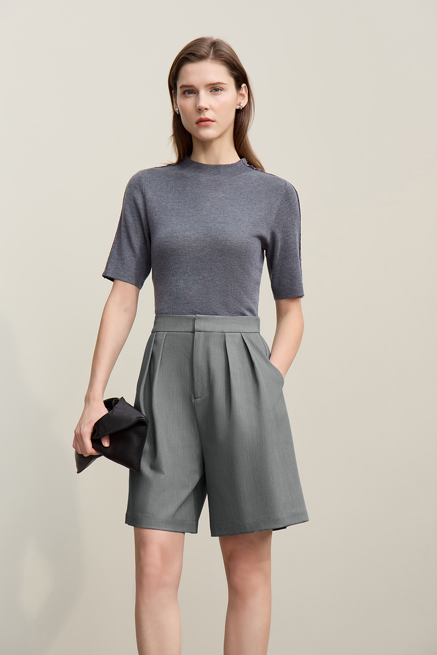 Gathered wide-leg casual shorts|AMII