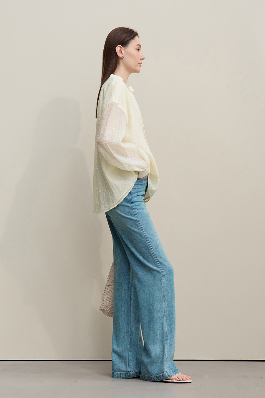 Tie Neck Jacquard Chiffon Top