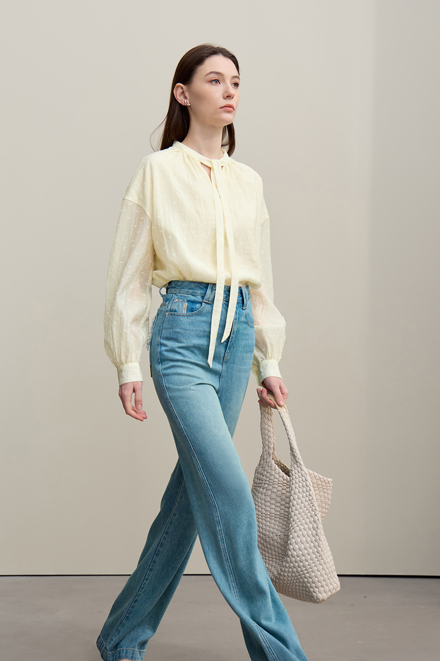 Tie Neck Jacquard Chiffon Top