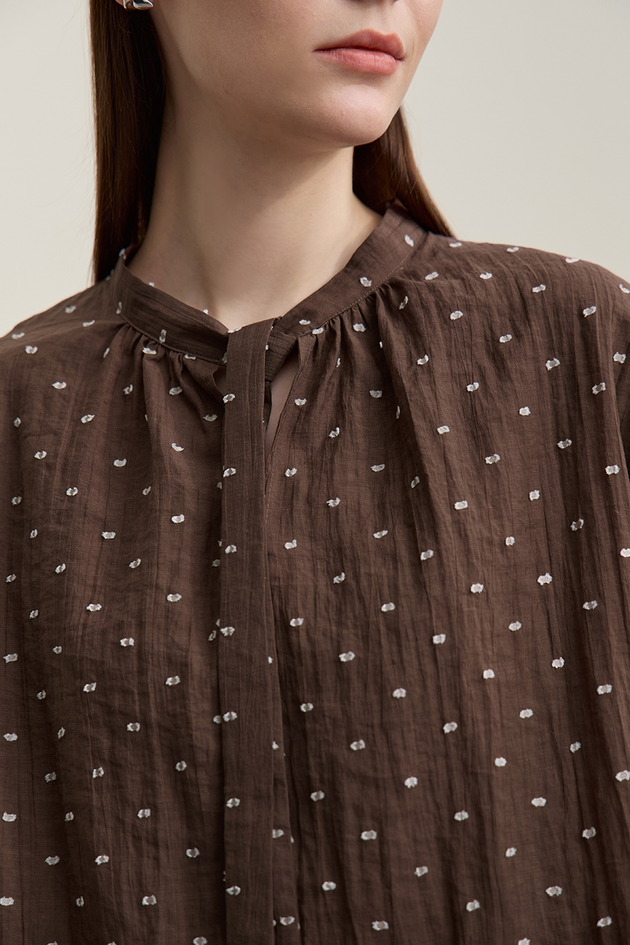 Tie Neck Jacquard Chiffon Top