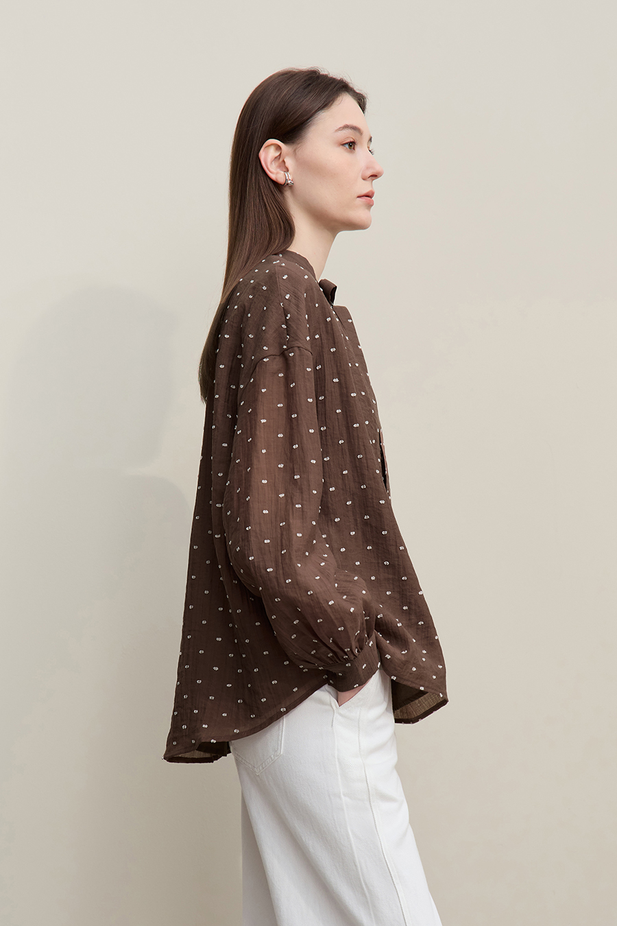 Tie Neck Jacquard Chiffon Top