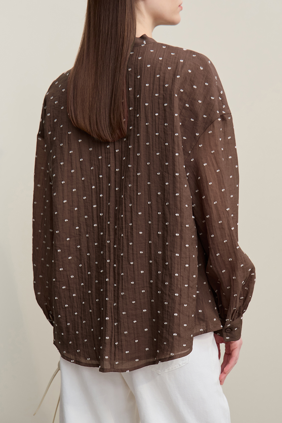 Tie Neck Jacquard Chiffon Top