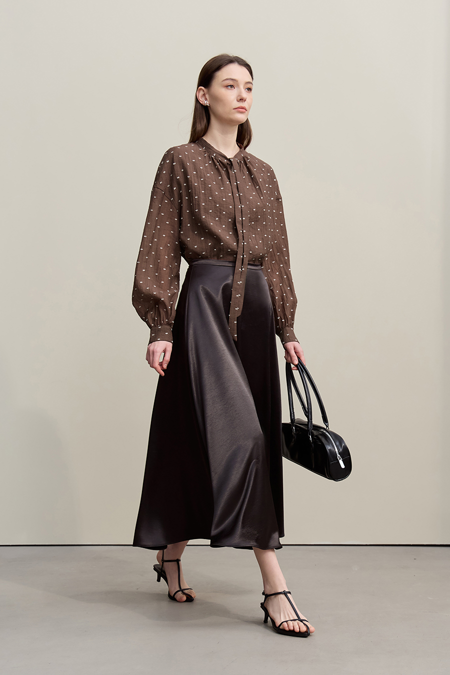 Tie Neck Jacquard Chiffon Top