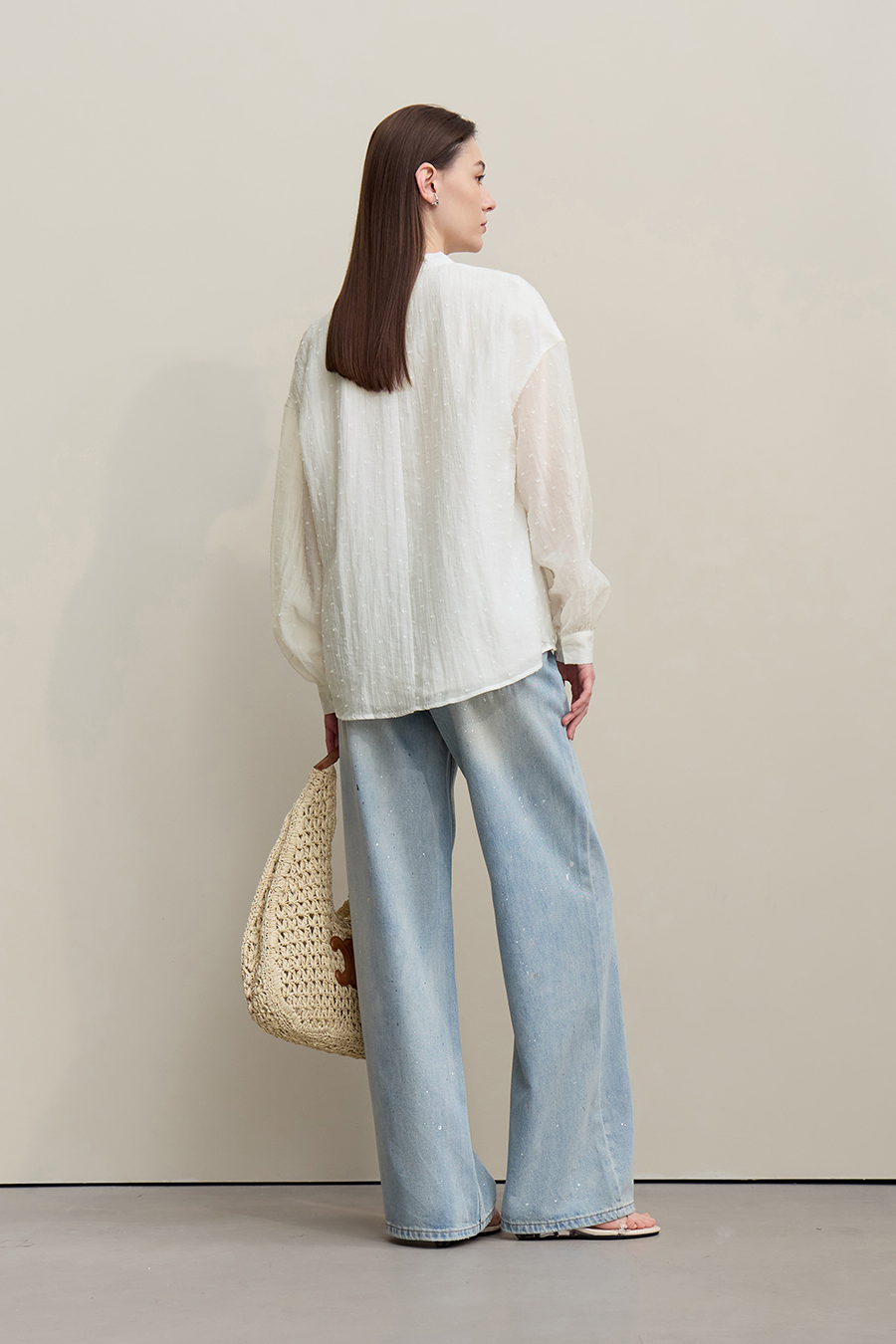 Tie Neck Jacquard Chiffon Top