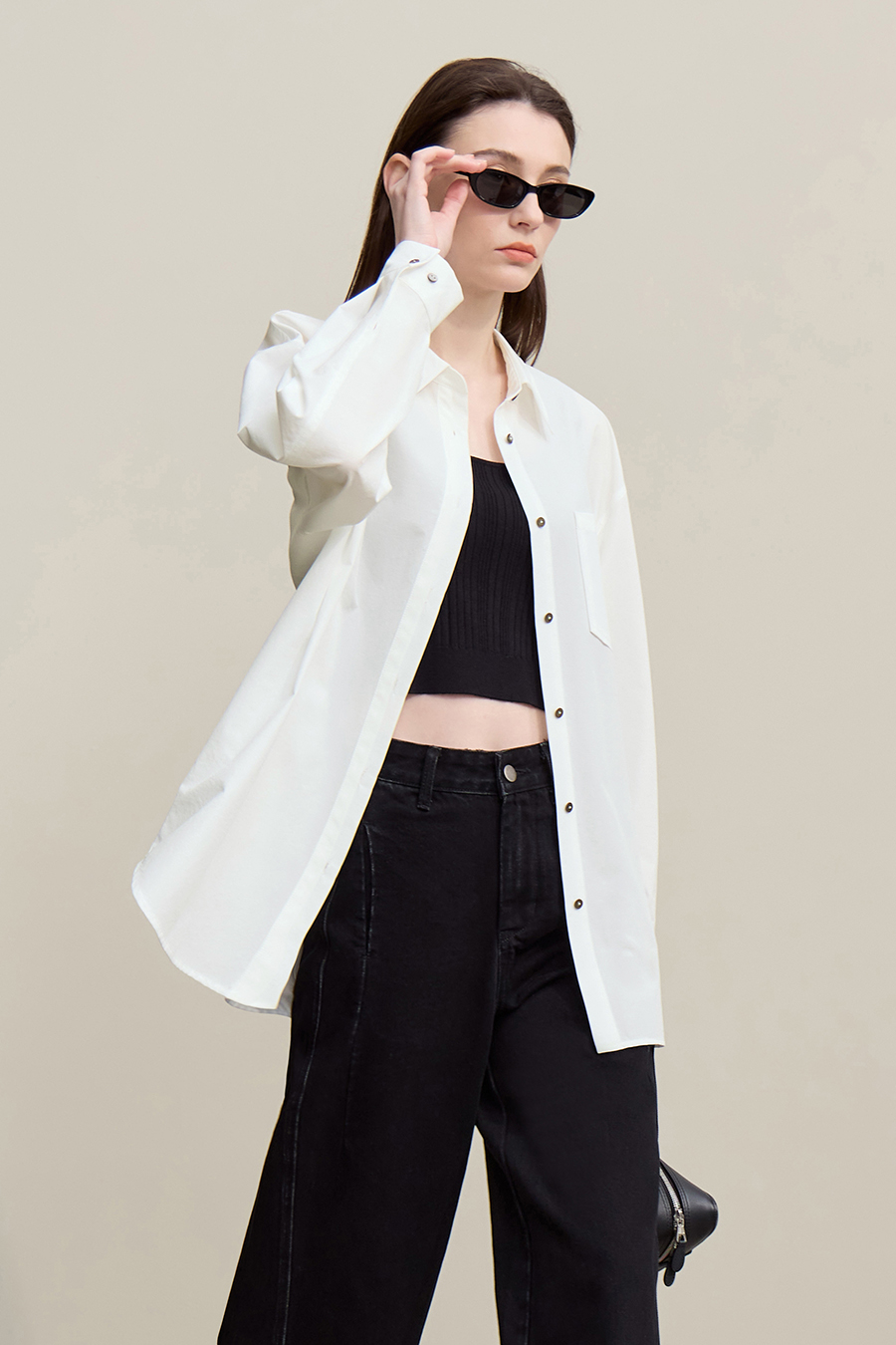 Back Neck Slit Drop Shoulder Shirt