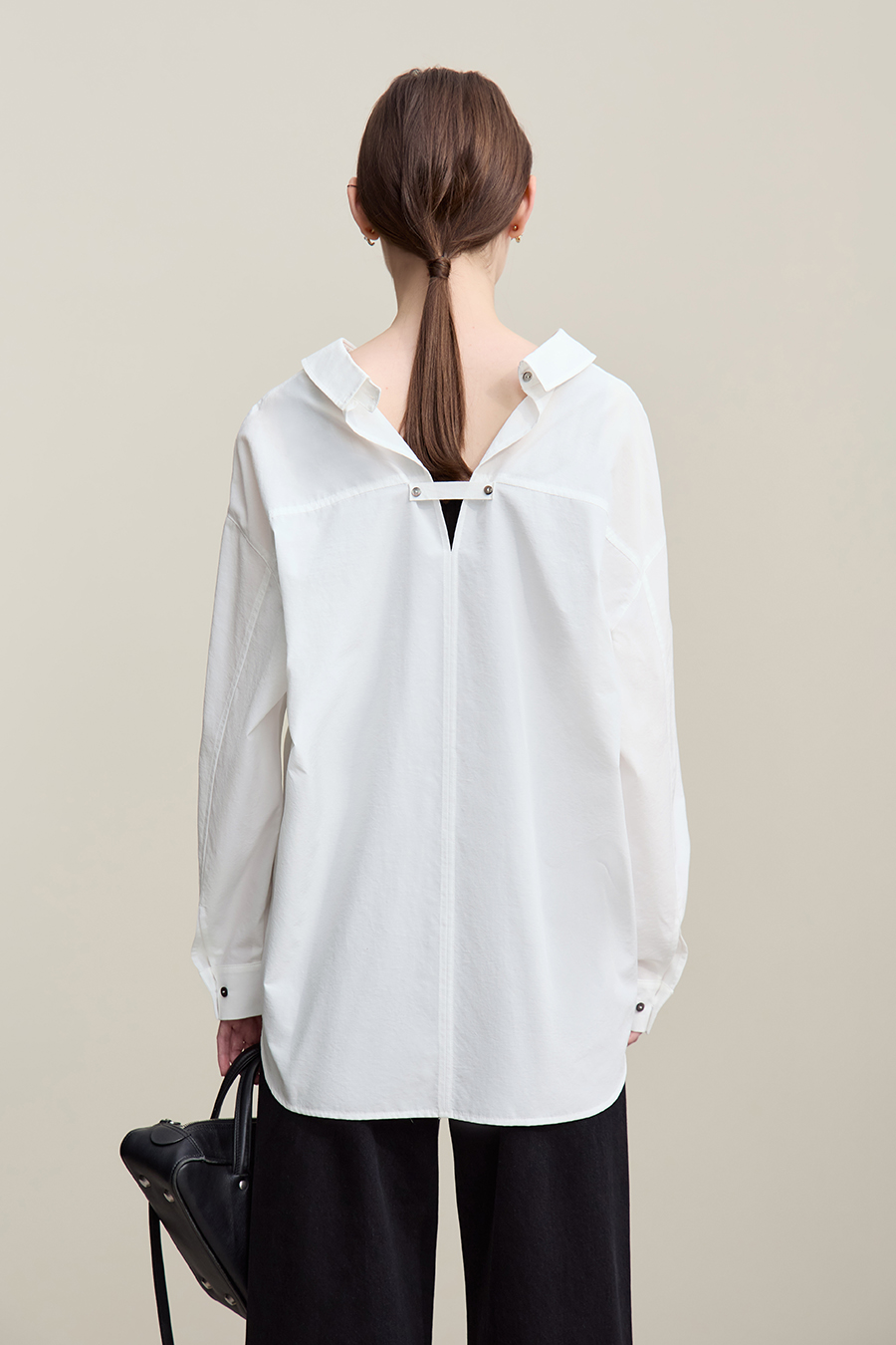 Back Neck Slit Drop Shoulder Shirt