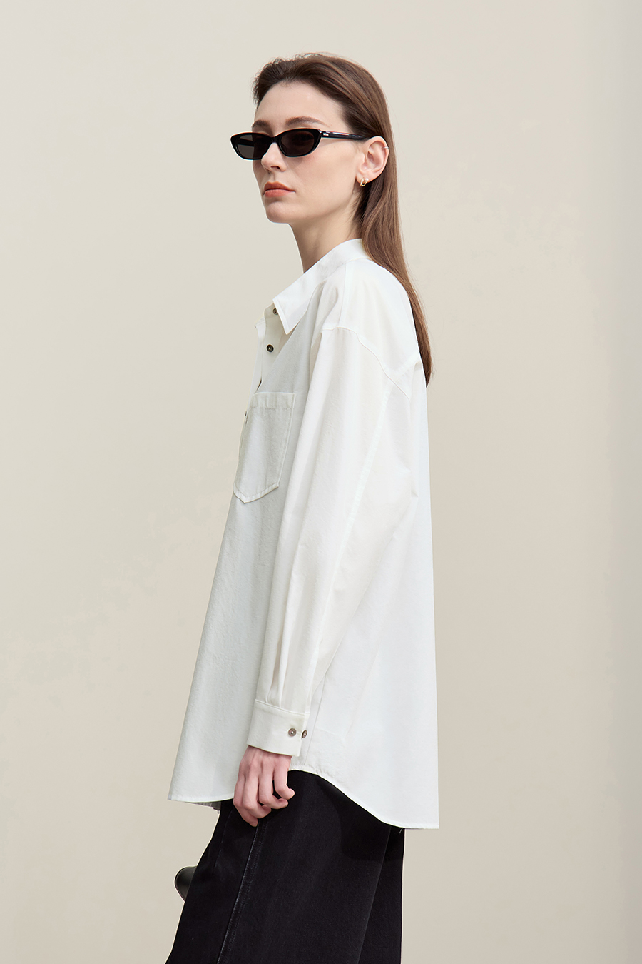 Back Neck Slit Drop Shoulder Shirt