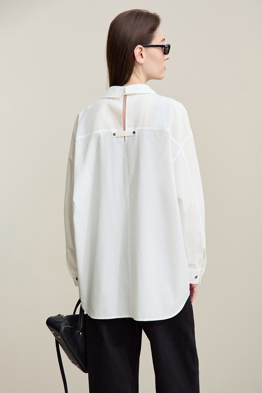 Back Neck Slit Drop Shoulder Shirt
