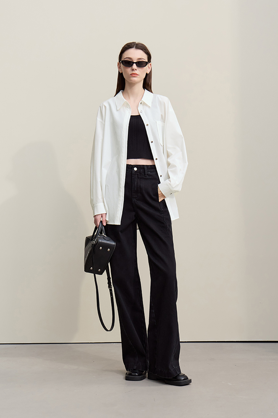 Back Neck Slit Drop Shoulder Shirt