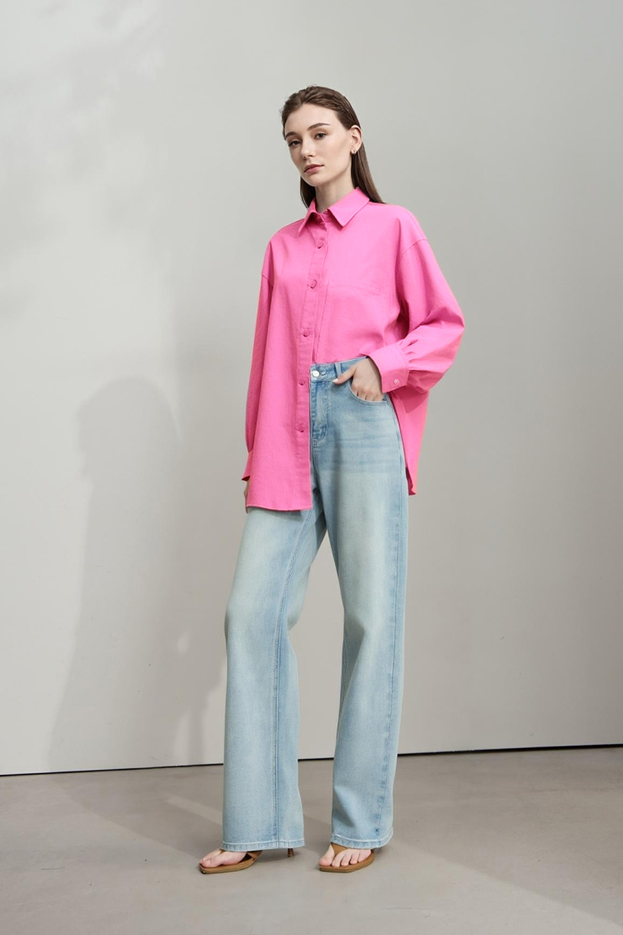 Lapel all-cotton denim jacket|AMII