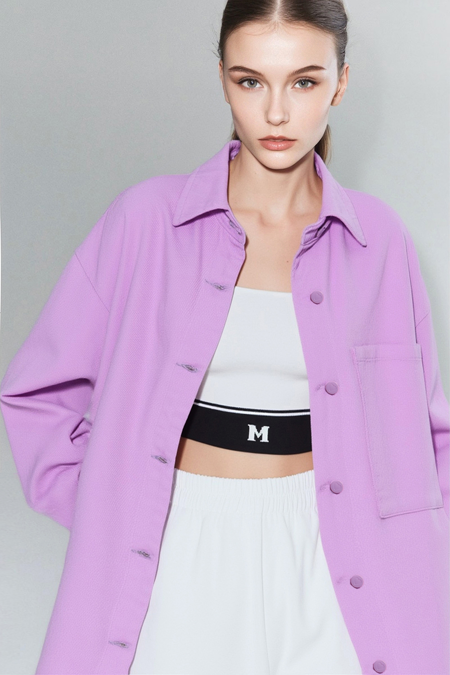 Lapel all-cotton denim jacket|AMII