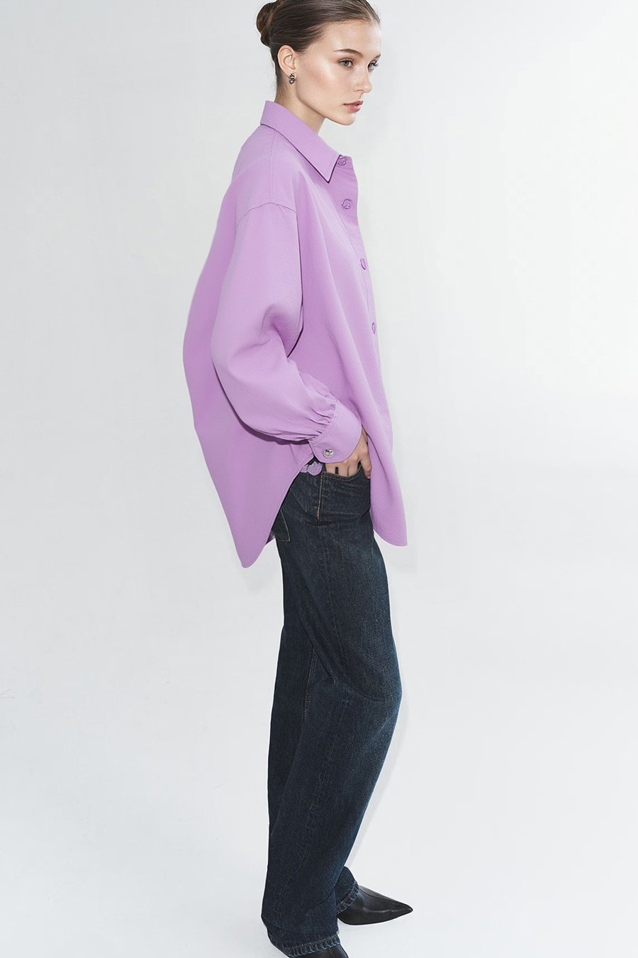 Lapel all-cotton denim jacket|AMII