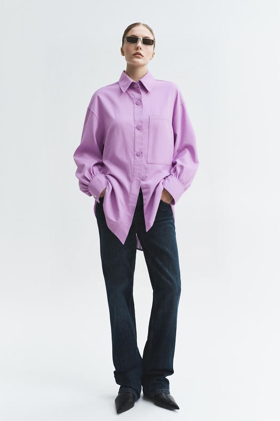 Lapel all-cotton denim jacket|AMII