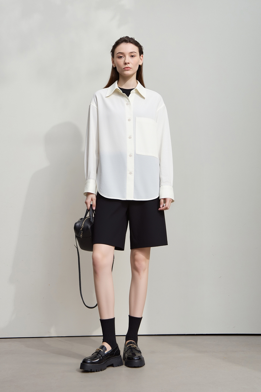 Lapel all-cotton denim jacket|AMII