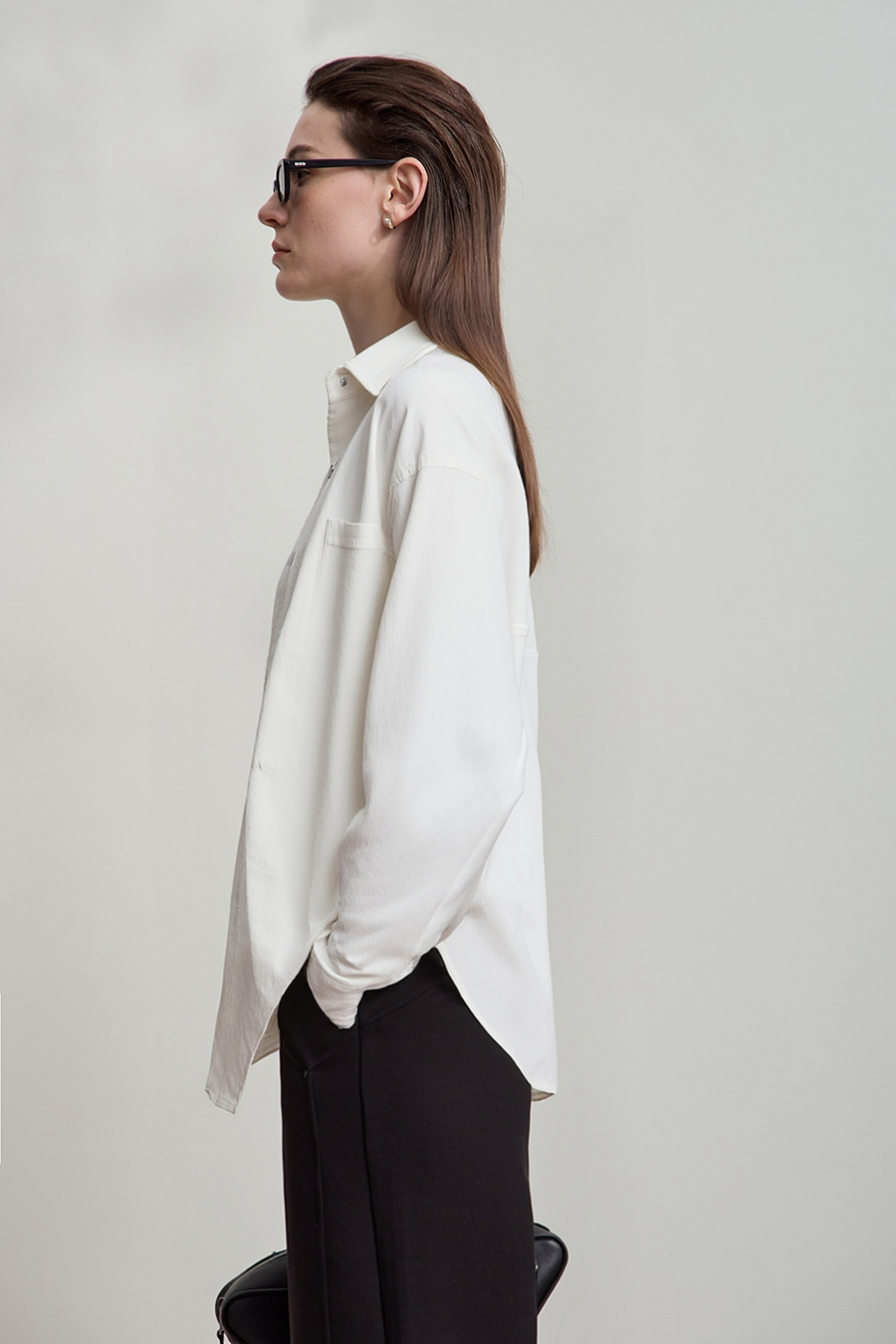Lapel all-cotton denim jacket|AMII