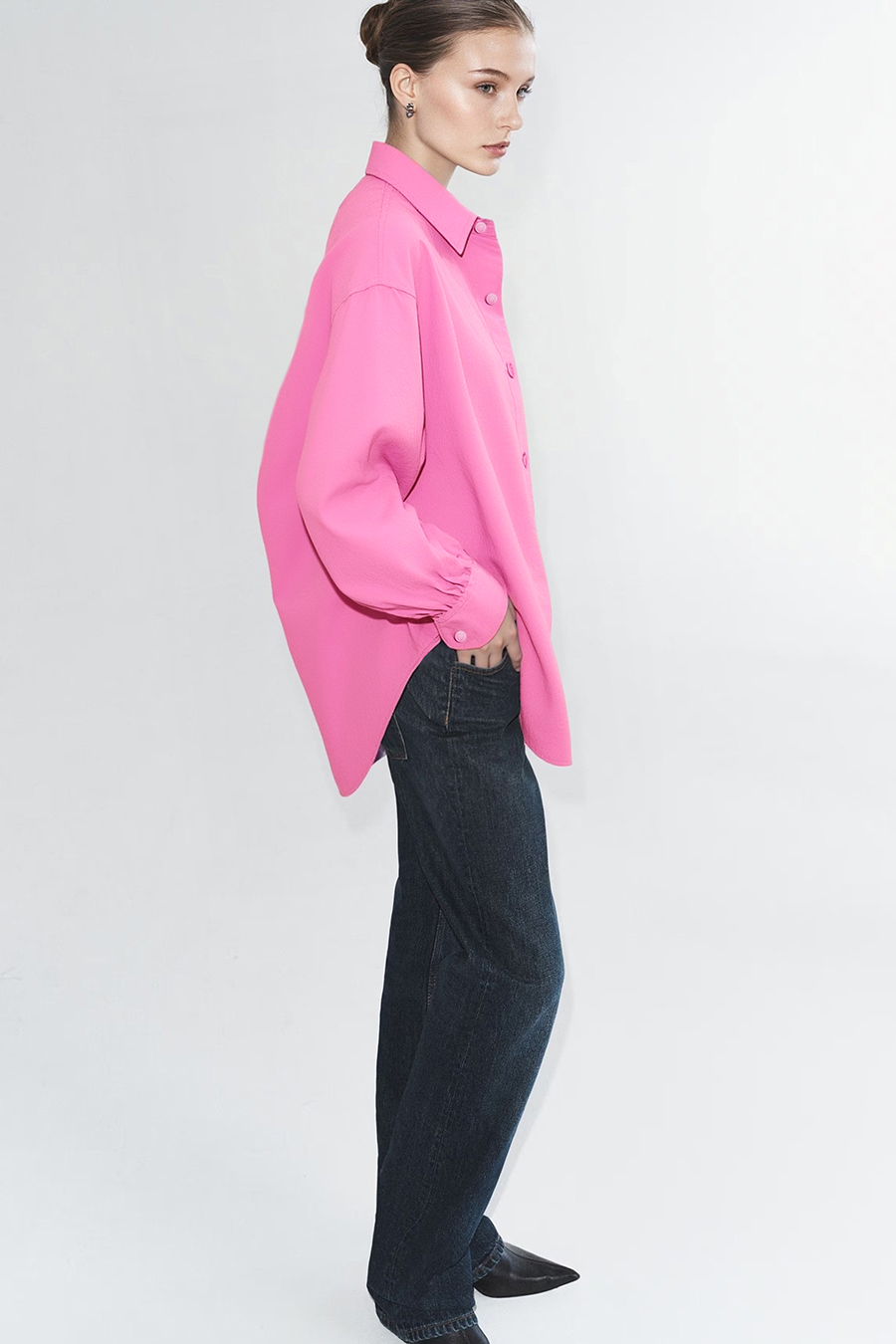 Lapel all-cotton denim jacket|AMII