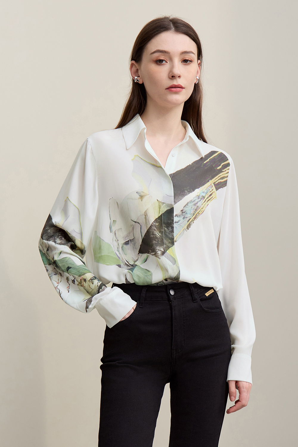 Lapel Print Chiffon Shirt