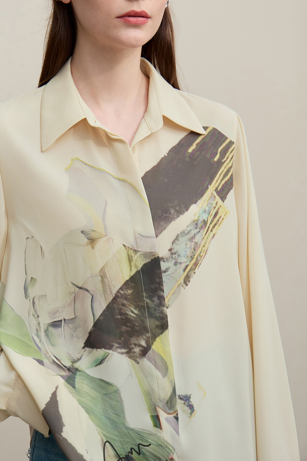 Lapel Print Chiffon Shirt