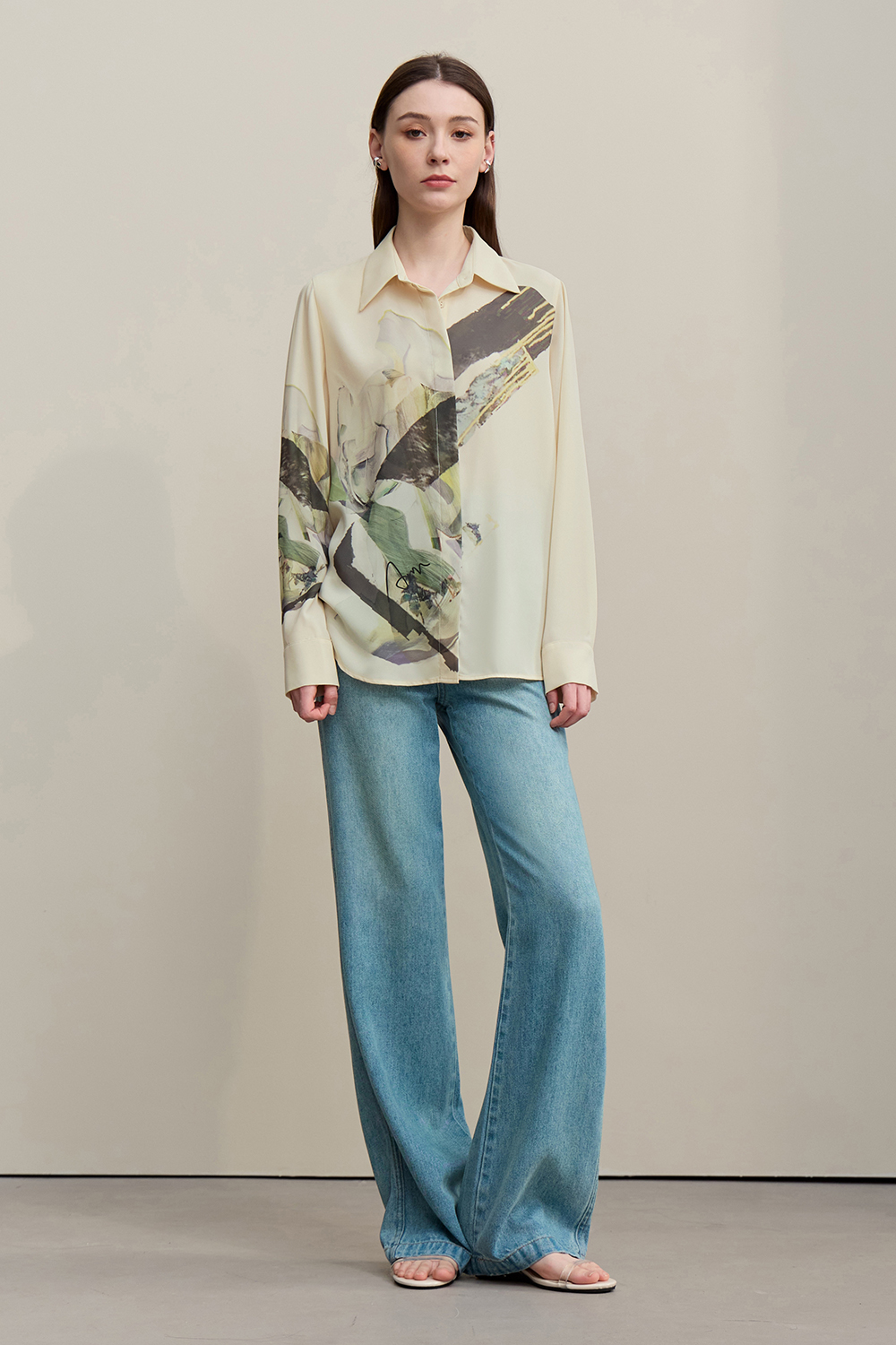 Lapel Print Chiffon Shirt