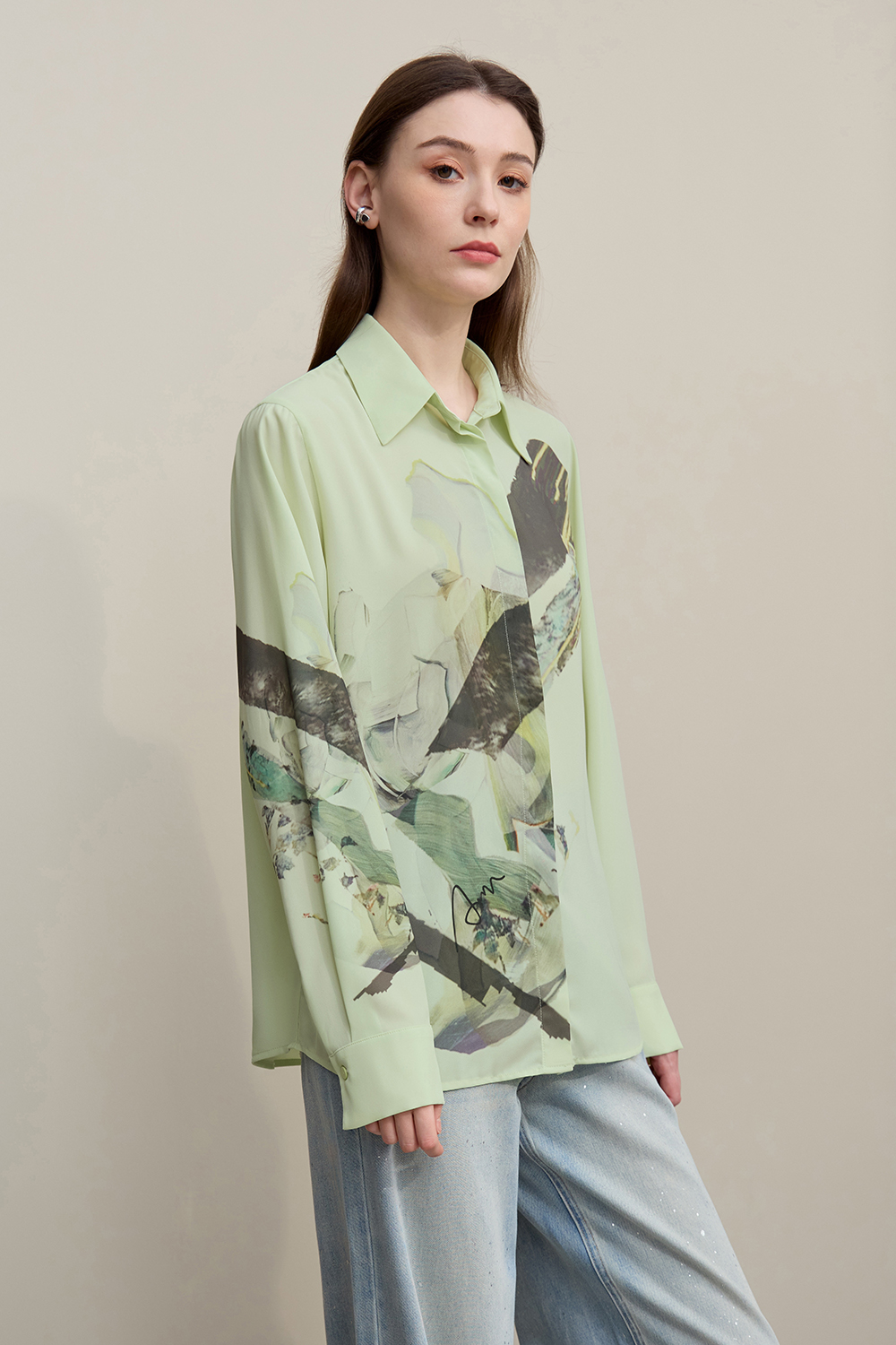 Lapel Print Chiffon Shirt