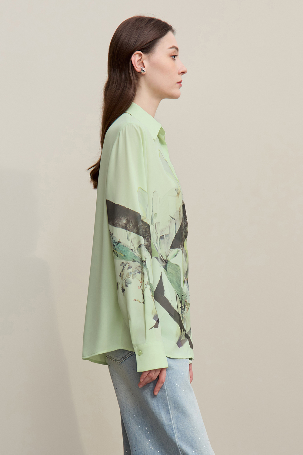 Lapel Print Chiffon Shirt