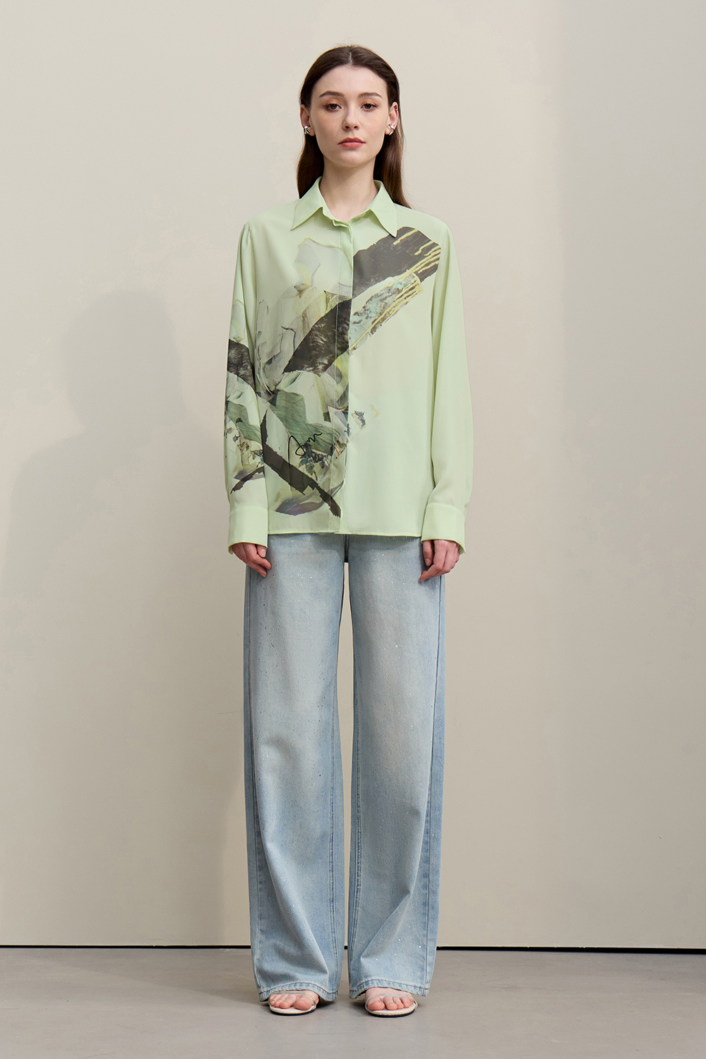 Lapel Print Chiffon Shirt