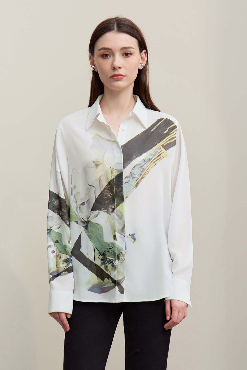 Lapel Print Chiffon Shirt