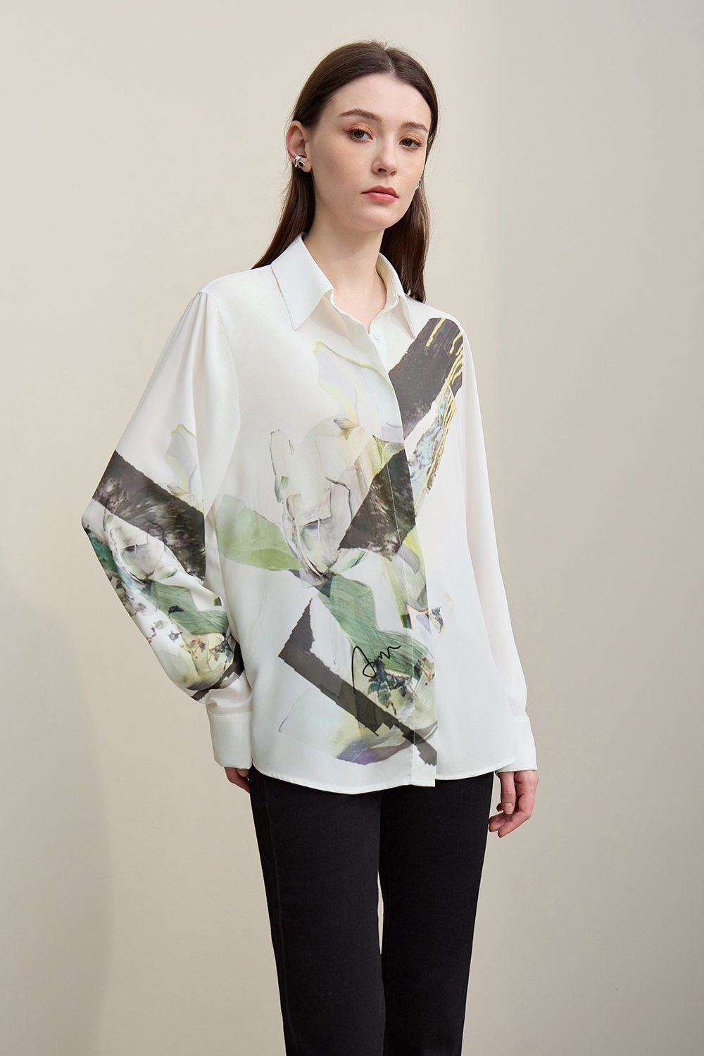 Lapel Print Chiffon Shirt