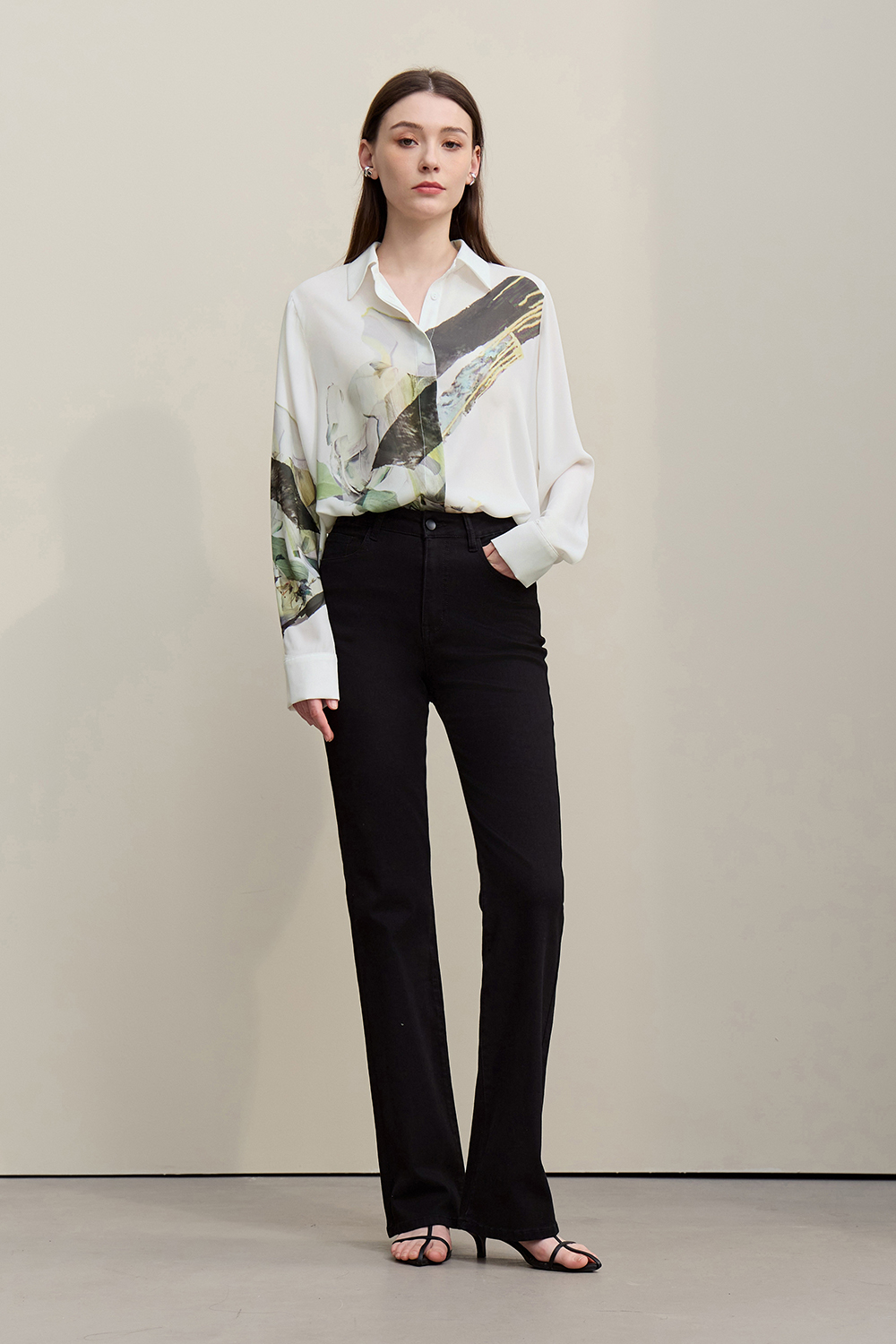 Lapel Print Chiffon Shirt