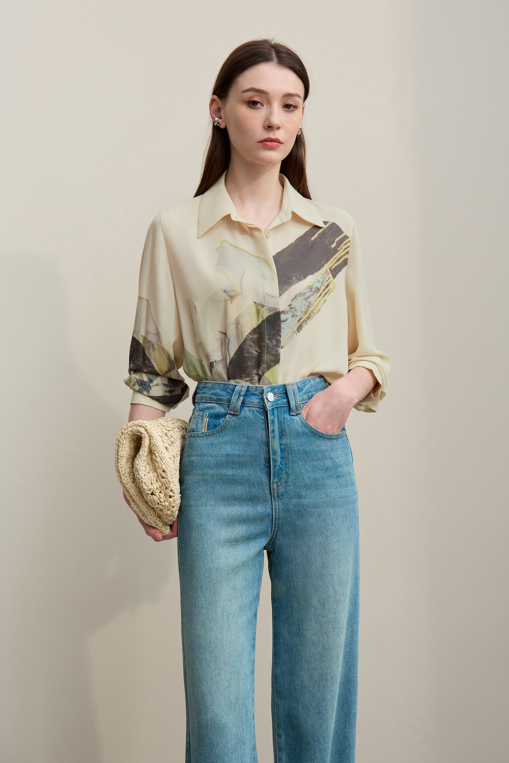 Lapel Print Chiffon Shirt