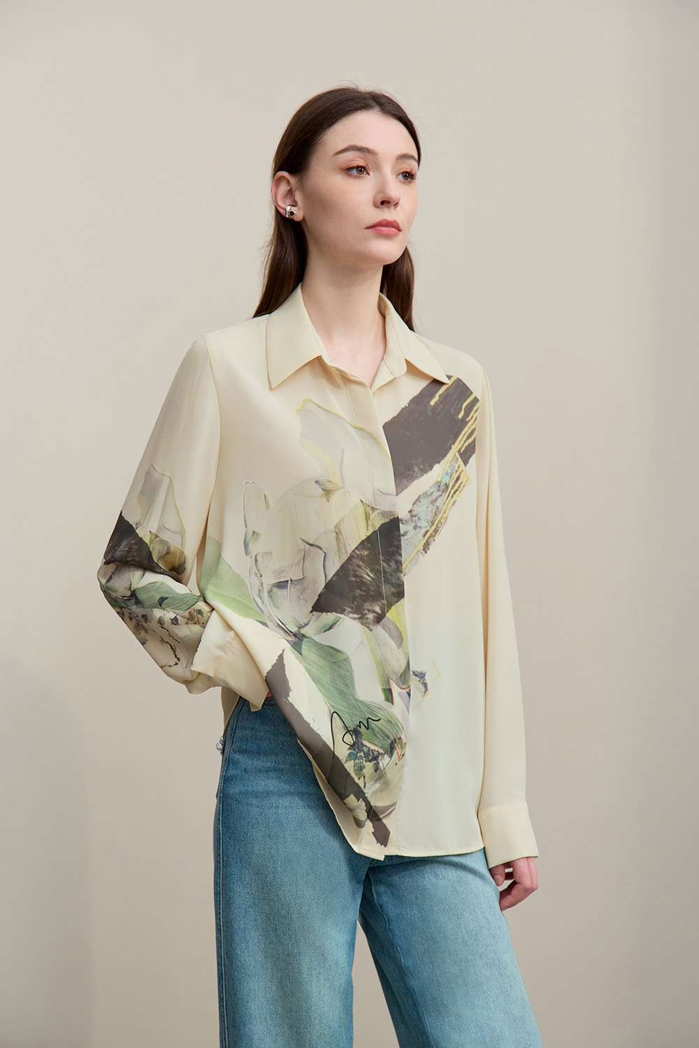 Lapel Print Chiffon Shirt