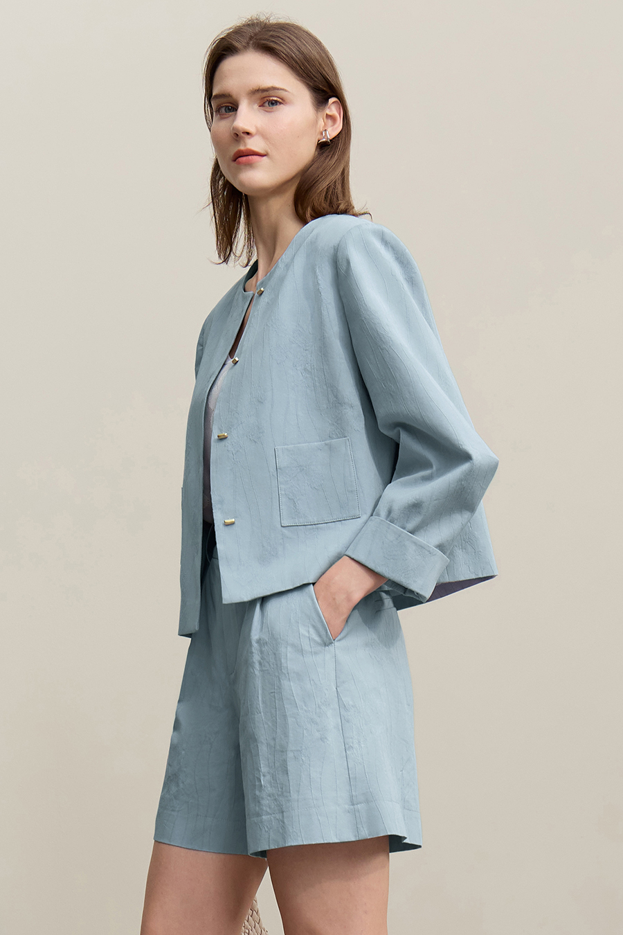 Lyocell Cotton Cropped Jacket