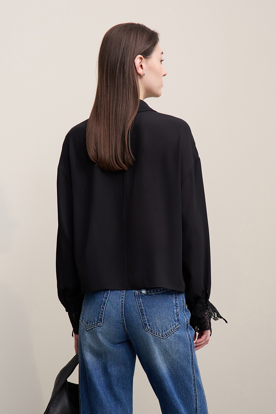 Lapel Lace Spliced Chiffon Blouse