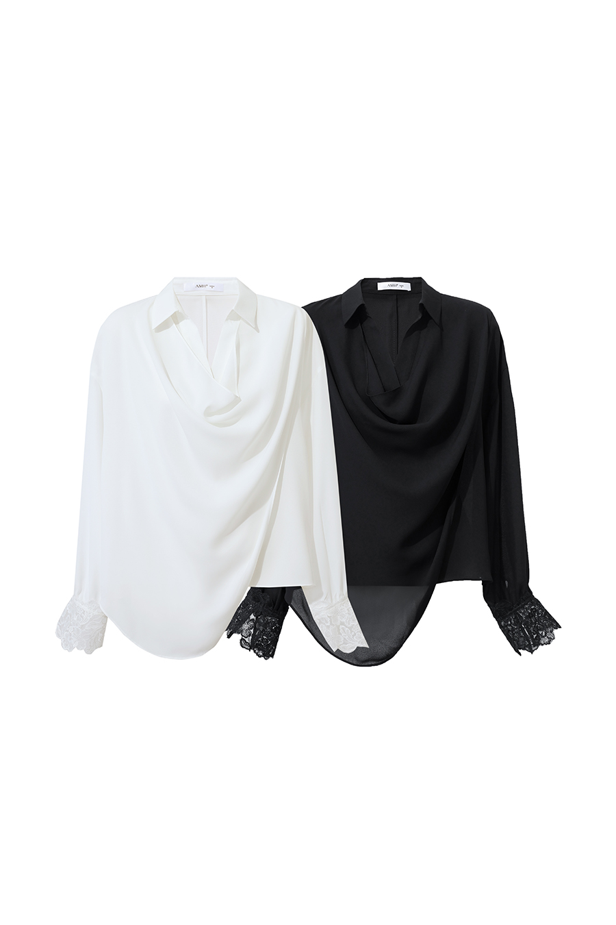 Lapel Lace Spliced Chiffon Blouse