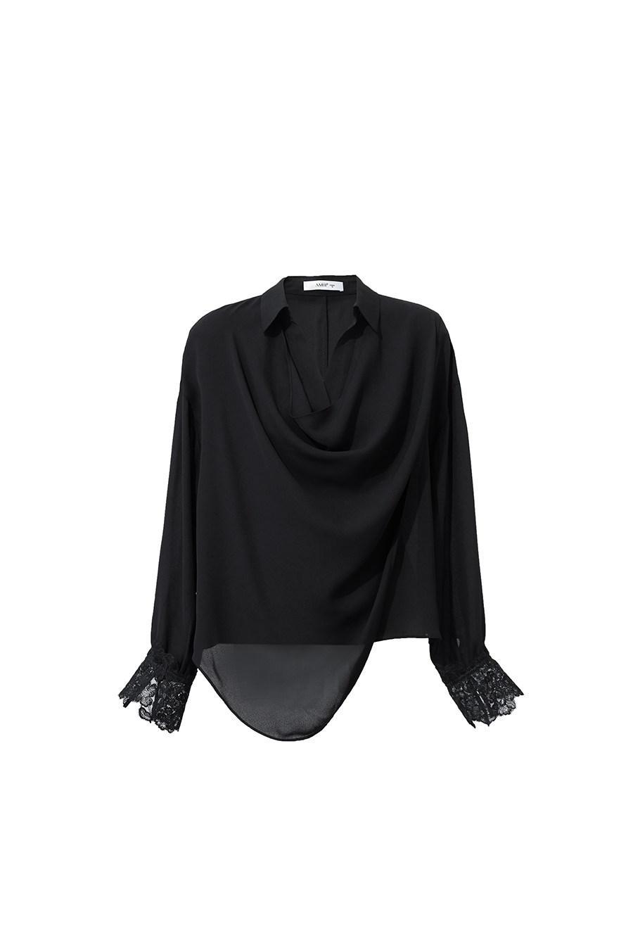 Lapel Lace Spliced Chiffon Blouse
