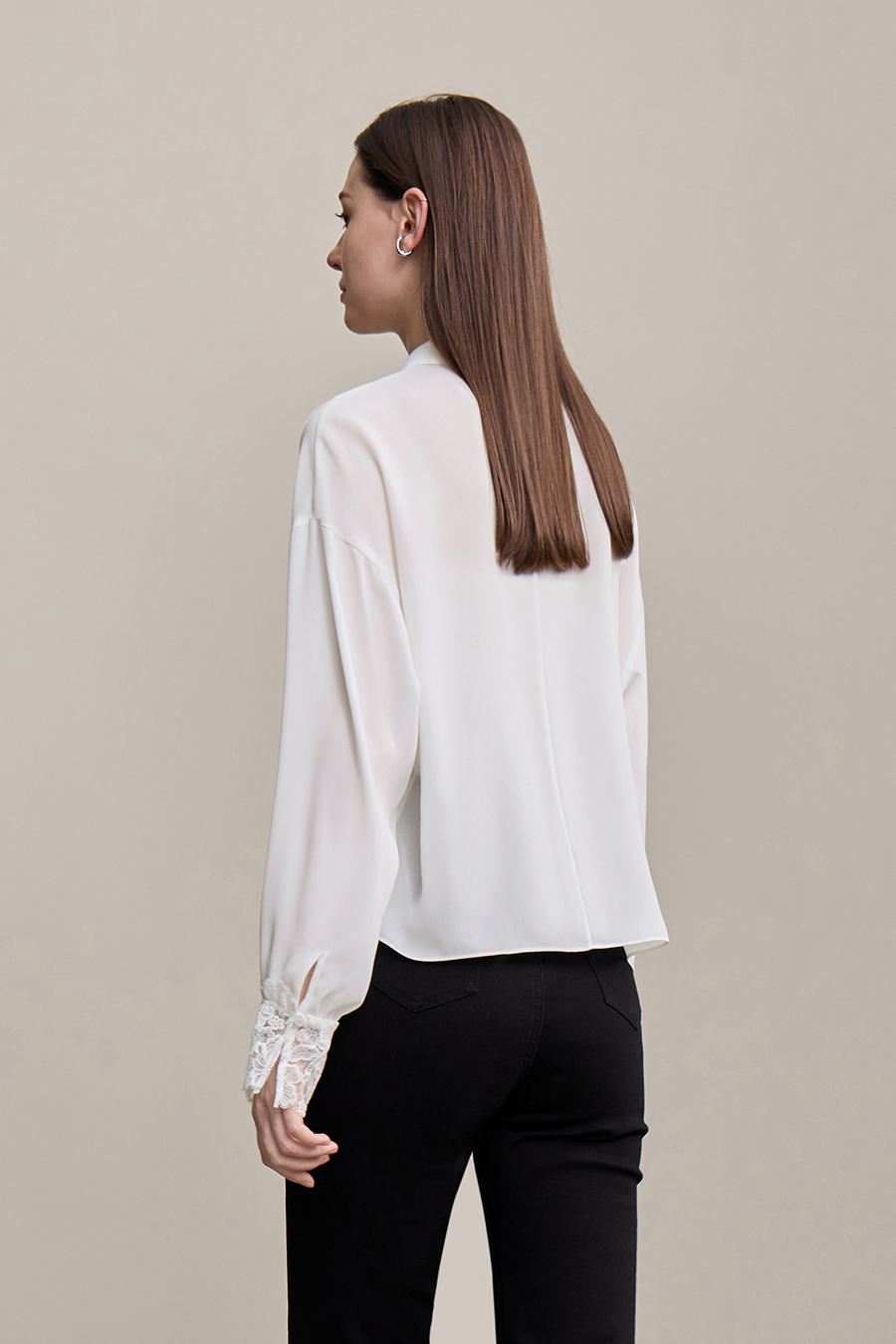 Lapel Lace Spliced Chiffon Blouse