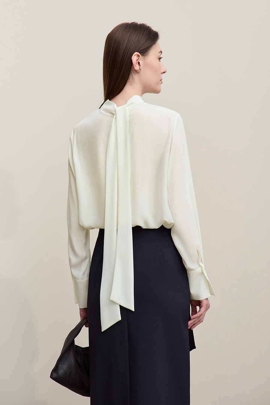 Stand Collar Tie Chiffon Blouse